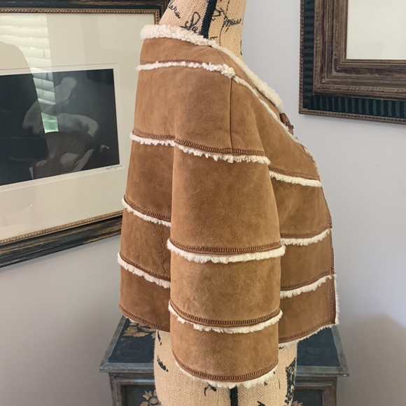 Designer Shearling Fur cropped jacket Sam Rone S 6 - Picture 5 of 10